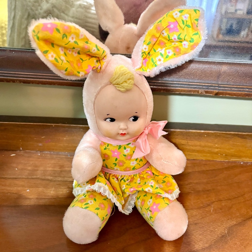 1950’s Knickerbocker Floral Bunny Doll with Pink and Yellow Outfit